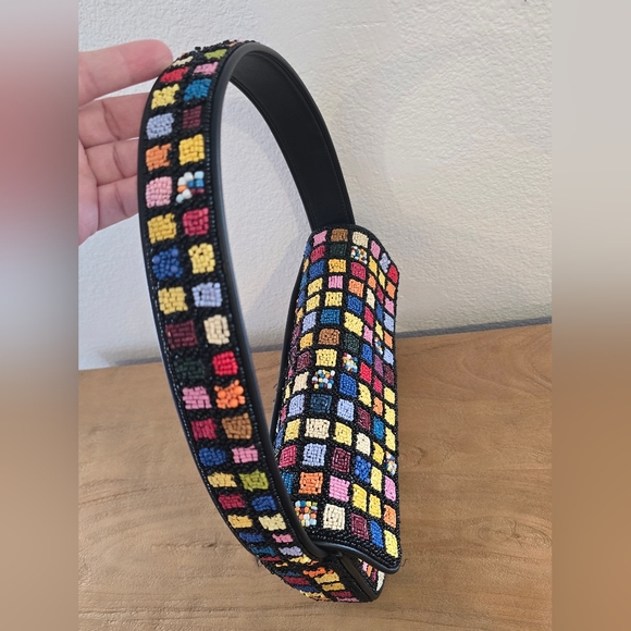 Staud NWOT Tommy Beaded Shoulder Bag In Dance Floor Glass Beads Leather Piping - Picture 12 of 16